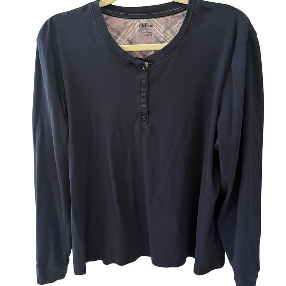 LL Bean Women's Navy Blue 1/4 Button Henley Long Sleeve Shirt Size XL - Picture 1 of 6